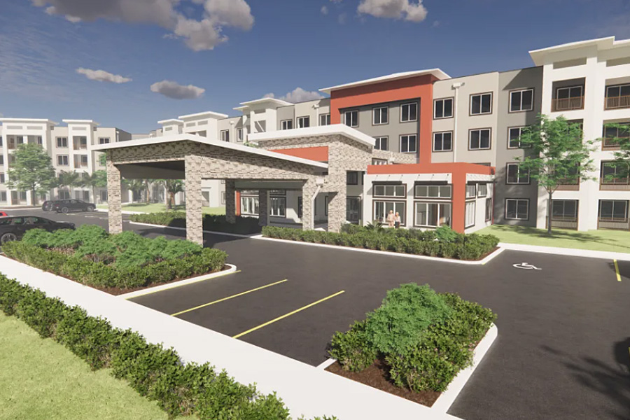 A rendering of The Savoy at 301, one of two new housing complexes to be located a few hundred feet from one another on the property of a former citrus farm in Bradenton, Florida. Image credit: LAC.